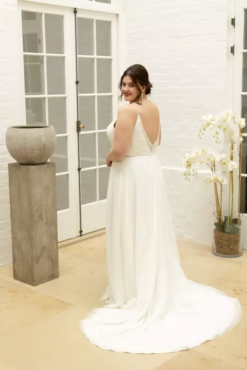 W412 Pearl Encrusted Glitter Tulle Bridal Gown True Bride